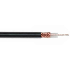 BELDEN RG8/U, JAN-C-17A coax cable. 52 ohm. VW-1 vertical wire flame rated. poly ins, 97% shield coverage, 66% vel of propagation, 8dB loss/100' @ 900 MHz.