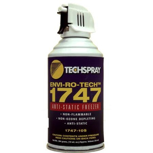 TECHSPRAY Anti-Static Freeze Spray. Rapidly evaporating liquid that contains an anti-static agent. A troubleshooting aid for high-static work & rework.