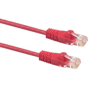 SIGNAMAX 7 foot Category 5e crossover patch cable. Made of twisted pair cable with RJ45 plug on each end. Red jacket.