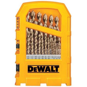 DEWALT 29pc Pilot Point Gold Ferrous Oxide Jobber Drill Bit Set. 1/16 to 1/2" No-Spin shank eliminates the frustration of bit spinning in the chuck.