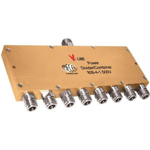 MECA 800-2200 MHz eight-way power divider. 20 watts. 1.10 typical VSWR. 27dB min. isolation between ports. N-Female connectors.