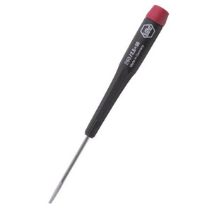 WIHA precision screwdriver. High chrome vanadium steel blade. Rotating cap in tapered plastic handle. Slotted blade 2.5 x 50mm (3/32").