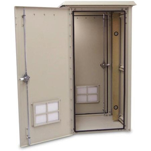 DDB UNLIMITED 50"H x 25"W x 25"D outdoor aluminum enclosure. NEMA Class 250 Type 3,3R,3S,4,4X. 19" or 23" rails. Front,rear doors w/ 3pt lock. Drop Ship