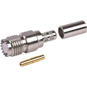 AMPHENOL Mini-UHF female jack connector for RG58/U, RG58A/U, RG141 and Ultralink cable. Nickel plated body, gold pin.
