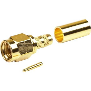 RF INDUSTRIES SMA male reverse thread conn for RG58/U type cable. Gold plated body, gold pin.