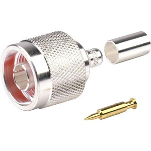 RF INDUSTRIES N male connector for Proflex and Times AA3096 cables. Silver plated body, gold center pin. Crimp center pin, crimp on braid.