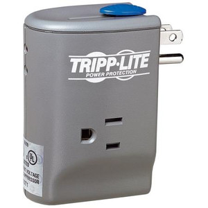 TRIPP LITE direct plug-in surge protector with 2 AC outlets and one set dual output RJ11 jacks. UL and cUL rated.