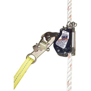 DBI/SALA Rope Grab for use with 5/8" diameter synthetic fiber rope. Mobile type design automatically follows you. Attach/detach anywhere along lifeline.