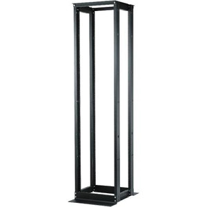 BUD INDUSTRIES Double Equipment Rack made of 14 gauge steel. #12-24 on EIA universal spacing. Black textured finish. 84" H x 20.25" W x 36" D.
