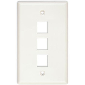 SIGNAMAX 3 Port Single Gang Keystone Jack Faceplate. Color is White. Made of high impact thermoplastic.