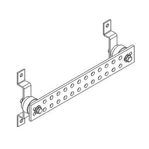 HARGER 1/4" thick x 2" wide x 15" long ground bar with insulators and brackets. 24 pre-drilled 7/16" holes, 12 pairs spaced 1" apart, center to center.