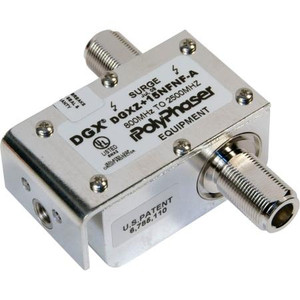POLYPHASER 800-2500 MHz coax protector to be used when DC is required to pass in route to powering shelter-based equip. +15VDC. N/F - N/F.
