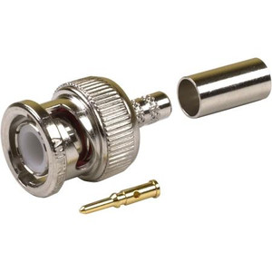AMPHENOL BNC male crimp connector for RG-55,142, 223 & 400 cable. Nickel body, gold pin.