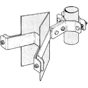 SINCLAIR pipe to angled tower member clamp. Holds 1.5" to 3.5" OD pipe to 2" to 4" 60degree angled tower leg. Single piece.
