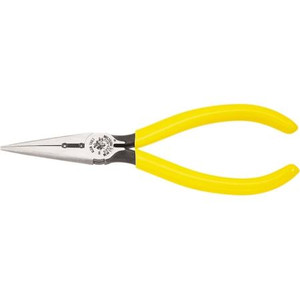 KLEIN Long-Nose Pliers with Side Cutters and Strip Holes. Strips 19 & 22 AWG wire. 6-5/8" overall length. USA