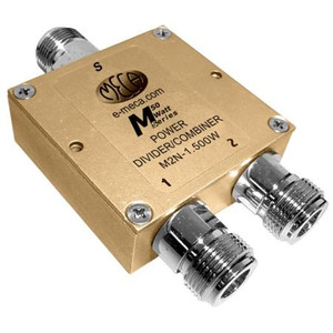 MECA 800-2200 MHz two-way power divider. 50 watts. 1.15 typical VSWR. 22dB min. isolation between ports. N-female connectors.