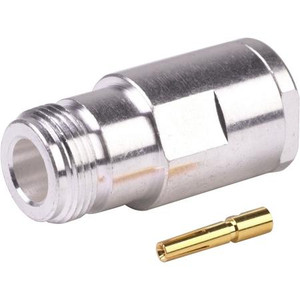 RF INDUSTRIES N female connector for Belden 9913,9914,8214 & LMR400 cables. Silver plated body with gold center pin. Solder center pin, clamp on braid.