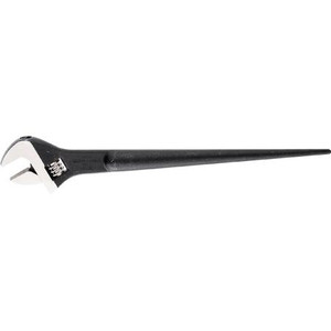KLEIN Construction Wrench. Fits all nuts and bolts up to 1 1/2". Black finish. Length 15". Also known as Spud Wrench.
