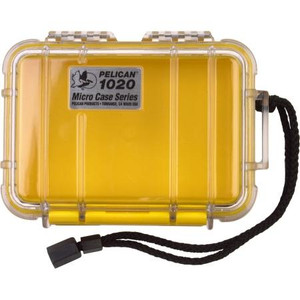 PELICAN Waterproof case with pressure purge valve are dust/ crush proof. Inside dimensions: 5-3/8"L x 3-5/8"W x 1-11/16"D. Clear/Yellow
