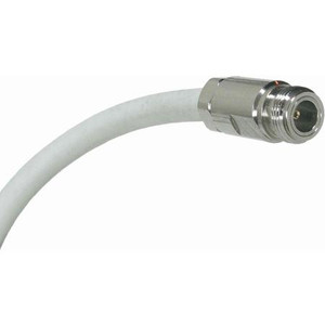 TIMES MICROWAVE LMR400 cable. 3/8" O.D. 50 ohms. White jacket, stranded outer conductor, bare copper center conductor.