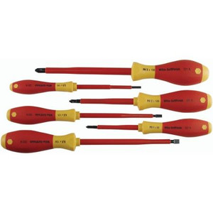 WIHA 6pc insulated screwdriver set. Includes 3 phillips #1,#2,#3 and 3 slotted 9/64, 3/16, 1/4, with 4,5 and 7 inch blades.