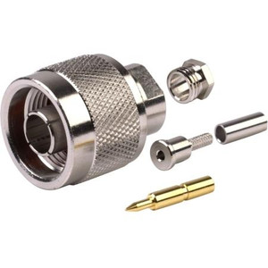 RF INDUSTRIES N male connector for RG174,RG188,RG316/U and Belden 8216 cable. Nickel plated body, gold pin. Crimp center pin, crimp on braid.