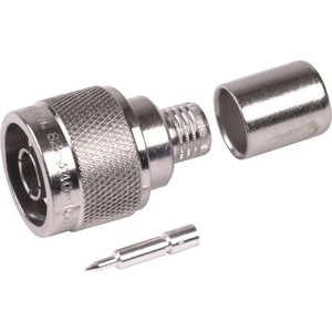 AMPHENOL N male crimp type connector for LMR400, Belden 9913 type cable. Silver plated center pin. Astroplate finish on body.