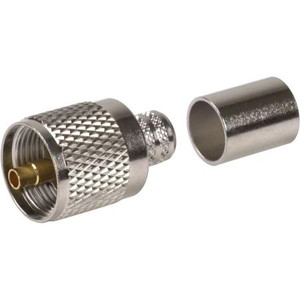AMPHENOL CONNEX UHF male connector for Belden 9913,9914,8214 & LMR400 cables. Nickel plated body & Gold plated center pin. Crimp center pin, crimp on braid.