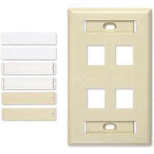 SIGNAMAX 4 Port Single Gang Keystone Jack Faceplate. Color is Light Ivory. Made of high impact thermoplastic.