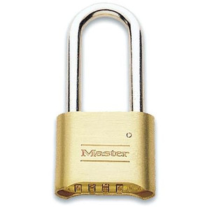 MASTER LOCK Resettable Combination Padlock, Four digits, 2 inch wide body, solid brass; set your own combination to any of 10,000 combos. 2-1/4" Shackle