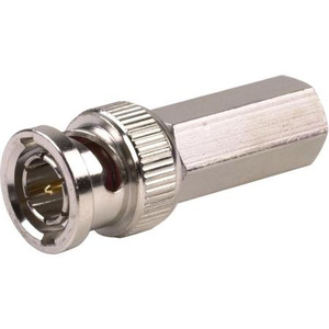 RF INDUSTRIES BNC male twist on connector for RG59, 59A, 59B, 62, 62A, 62B, 62C and 210 cables. Nickle plated body, gold pin. 75 ohm.