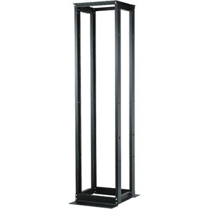 BUD INDUSTRIES Double Equipment Rack made of 14 gauge steel. #12-24 on EIA universal spacing. Black textured finish. 84" H x 20.25" W x 30" D.