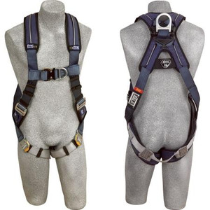 DBI/SALA EXOFIT XP tower climbing full body harness. Vest style w/back D-Ring, loops for belt; quick connect buckle; MEDIUM