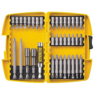 DEWALT Screwdriving Set. 37 pieces. includes #1, #2, #3 Phillips bits, 6,8, 10 slotted bits, #1, #2, #3 sq.recess 1/4", 5/16" nutdrivers, mag bit holder