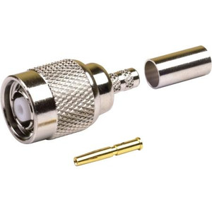 RF Industries reverse gender TNC Male connector for RG-142/U cables. Crimp style. Nickle plated body, gold center pin.