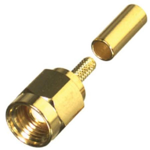 RF INDUSTRIES SMA male connector for RG174, 188, 188A and 316 cables. 3 piece crimp. Gold body, gold pin.