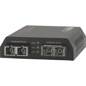 SIGNAMAX 1000BaseSX to 1000BaseLX Gigabit Ethernet SC Multimode to SC Singlemode Media Converter, 10 km span. Stand alone or mounts in sku 466499.