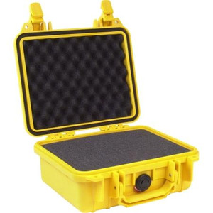 PELICAN protector equipment case. Foam-Filled. Water tight and airtight to 30 feet w/neoprene o-ring seal. I.D.: 9-3/8"L x 7-1/4"W x 4-1/16"D. YELLOW
