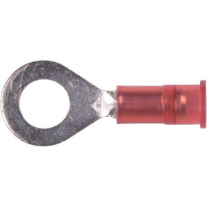 3M Nylon Insulated Ring Terminal with insulated grip. For wire sizes 12-10 ga and 1/4" size stud or screw. 100 Per box.