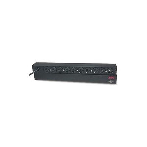 APC Basic Rack PDU, 1U, Input 100V/120V, NEMA 5-15P inputs, 12' cord. 120V output w/ 10 NEMA 5-15R outputs. 15A max.