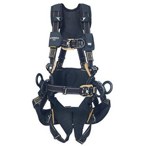 DBI-SALA Complete safety harness with PVC coated aluminum back and front D-rings, belt with pad and PVC coated aluminum side D-rings.