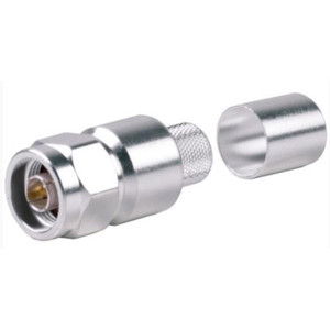 Times N male connector for LMR600-LLPL plenum rated cable. Solder center pin, crimp ferrule.