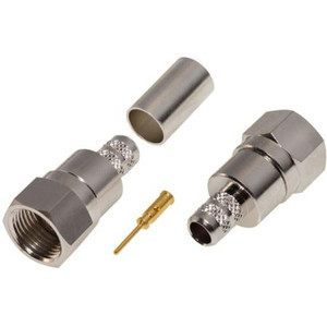 RF INDUSTRIES F Male Connector Nickel Crimped Body w/ Gold Soldered Pin. 75 Ohm.