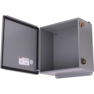 HOFFMAN "CONCEPT" telco enclosure. NEMA 4 rated. 14 gauge steel. 12"Hx12"Wx 6"D. Self grounding latch system with double seal. Gray polyester powder coating.