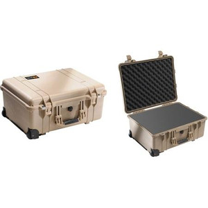 PELICAN protector equipment case-FOAM FILLED. Water tight and airtight to 30 feet w/neoprene o-ring seal. Inside Dims: 20-3/8"Lx15-7/16"Wx9"D. TAN