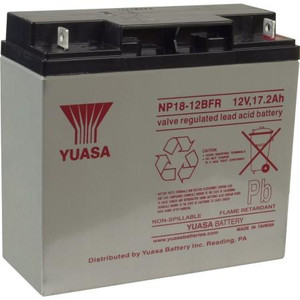 YUASA sealed lead acid battery. 12 Volt, 17.2Ah. 6.57L x 2.99W x 7.13H. Bolt fasteners for connecting cables. Terminals on top.