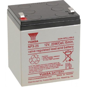 YUASA 12V 5 Ah sealed lead acid battery. Terminals on top. Flame retardent case. 3.54L x 2.75W x 4.17H. .