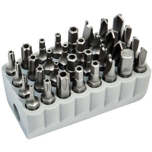 KLEIN 32-piece tamperproof drill bit set. Industrial strength, heat-treated steel bits for long-lasting use.