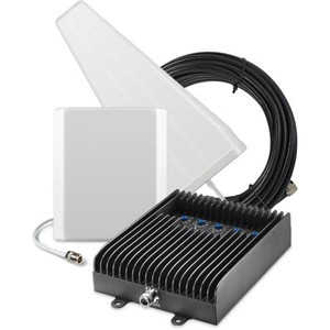 SURECALL Five-band manually adjustable booster kit for areas up to 6,000 sq ft. 72dB. Incl 30 &75 ft of coax cable, yagi donor antenna & indoor panel antenna.