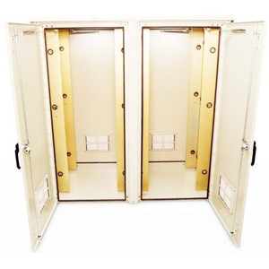 DDB UNLIMITED 78"H x 51"W x 34" D Out- door Cabinet. (4) Racking Rails. (2) Front Doors and (2) Rear Doors. 3Pt Locks. Painted Cream. DROP SHIP ONLY.
